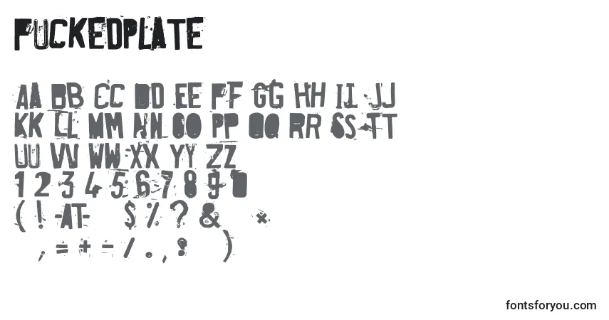 Schriftart FuckedPlate – Alphabet, Zahlen, spezielle Symbole