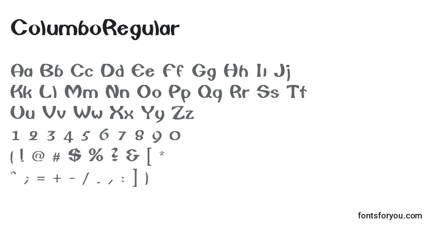 A fonte ColumboRegular – alfabeto, números, caracteres especiais