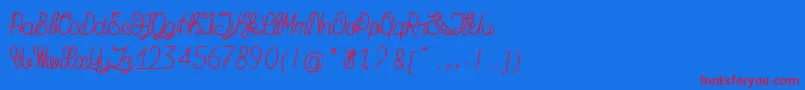 MagicBeanSalade-Schriftart – Rote Schriften auf blauem Hintergrund