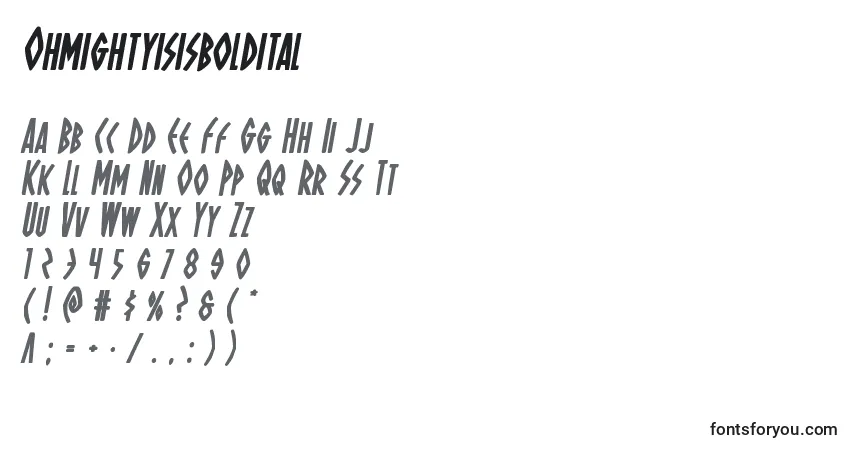 Schriftart Ohmightyisisboldital – Alphabet, Zahlen, spezielle Symbole