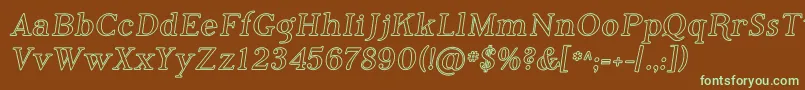 フォントPhosi – 緑色の文字が茶色の背景にあります。