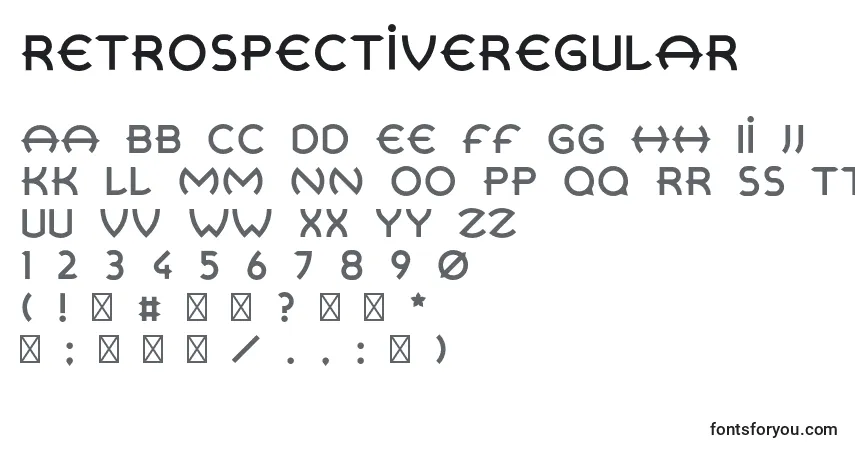 Schriftart RetrospectiveRegular – Alphabet, Zahlen, spezielle Symbole