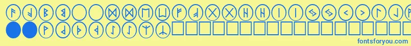 PrRunestones2-Schriftart – Blaue Schriften auf gelbem Hintergrund