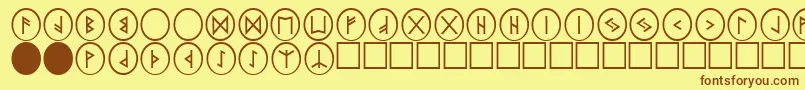PrRunestones2-Schriftart – Braune Schriften auf gelbem Hintergrund