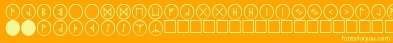 PrRunestones2-fontti – keltaiset fontit oranssilla taustalla