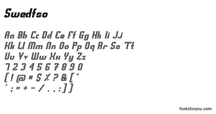 Czcionka Swedfso – alfabet, cyfry, specjalne znaki