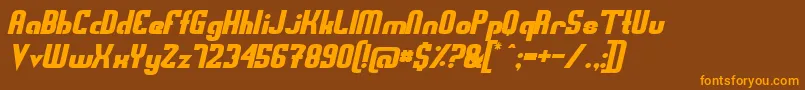 フォントSwedfso – オレンジ色の文字が茶色の背景にあります。