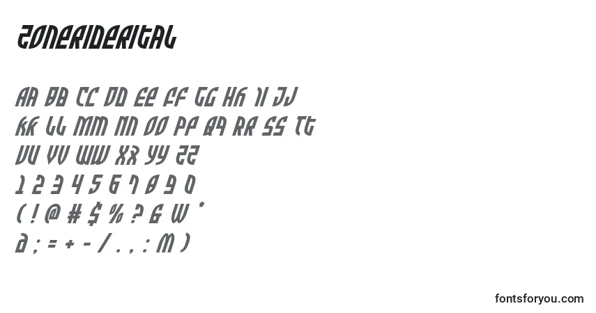 Шрифт Zoneriderital – алфавит, цифры, специальные символы