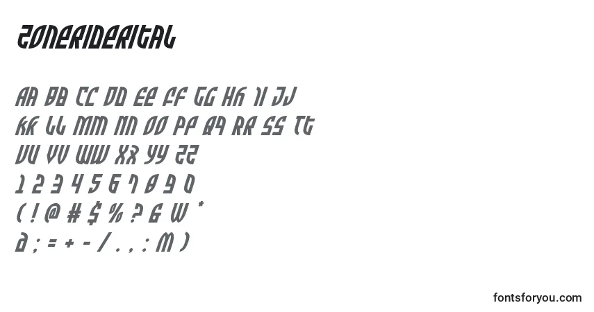 Zoneriderital-fontti – aakkoset, numerot, erikoismerkit