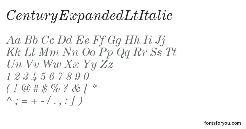 Шрифт CenturyExpandedLtItalic – алфавит, цифры, специальные символы