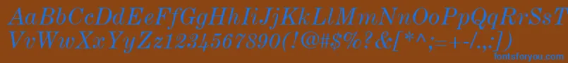CenturyExpandedLtItalic-Schriftart – Blaue Schriften auf braunem Hintergrund