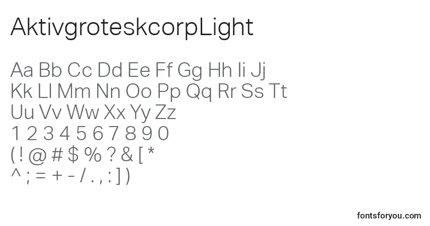 AktivgroteskcorpLight-fontti – aakkoset, numerot, erikoismerkit