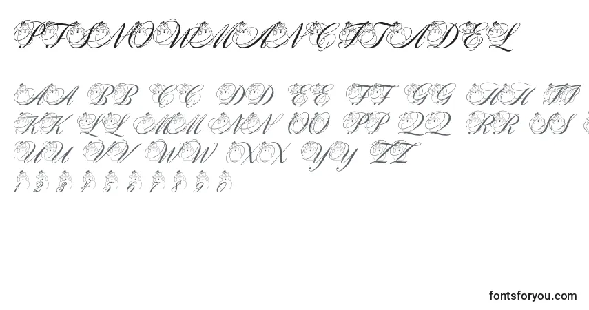 Czcionka PfSnowmanCitadel – alfabet, cyfry, specjalne znaki
