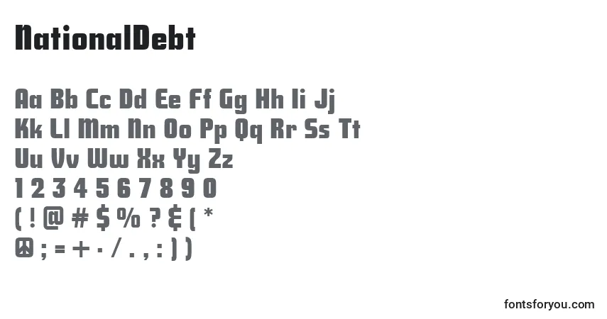 Czcionka NationalDebt – alfabet, cyfry, specjalne znaki