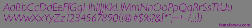 Шрифт ChantillyserialXlightItalic – фиолетовые шрифты на сером фоне