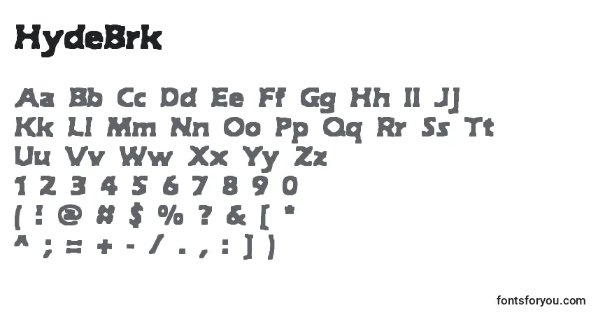 Czcionka HydeBrk – alfabet, cyfry, specjalne znaki