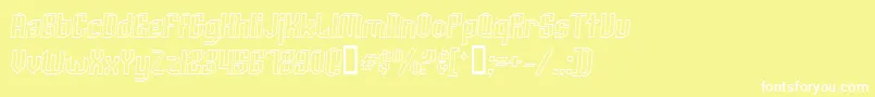 ArcheryBlackOutlineItalic-Schriftart – Weiße Schriften auf gelbem Hintergrund