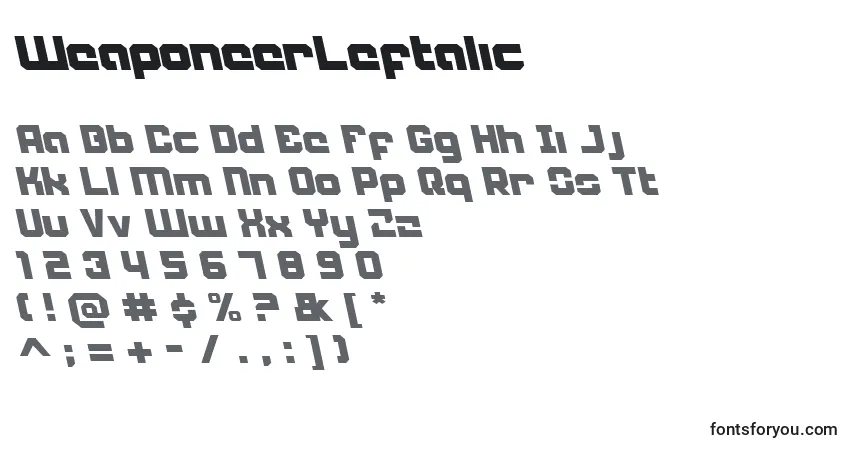Schriftart WeaponeerLeftalic – Alphabet, Zahlen, spezielle Symbole
