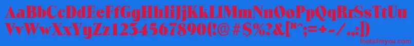 ToledoserialHeavyRegular-Schriftart – Rote Schriften auf blauem Hintergrund
