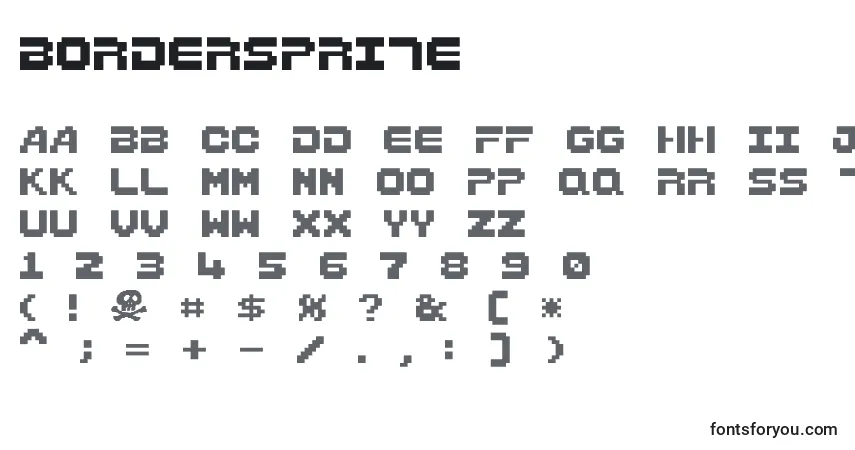 Czcionka Bordersprite – alfabet, cyfry, specjalne znaki