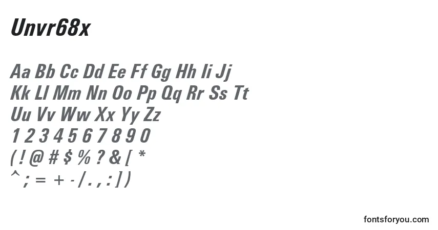 Czcionka Unvr68x – alfabet, cyfry, specjalne znaki