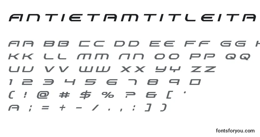 Шрифт Antietamtitleital – алфавит, цифры, специальные символы