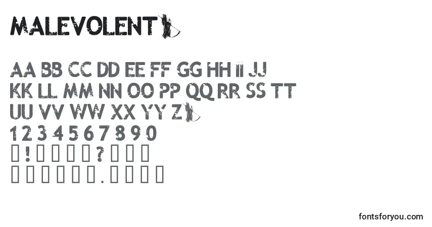 Schriftart Malevolentz – Alphabet, Zahlen, spezielle Symbole