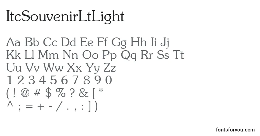 Czcionka ItcSouvenirLtLight – alfabet, cyfry, specjalne znaki