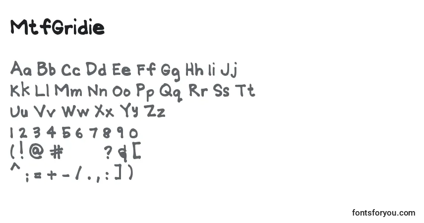 Czcionka MtfGridie – alfabet, cyfry, specjalne znaki