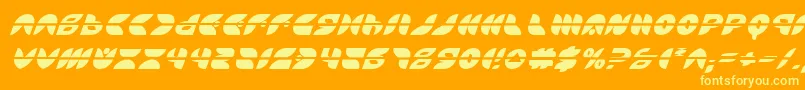 PuffAngelLaserItalic-Schriftart – Gelbe Schriften auf orangefarbenem Hintergrund