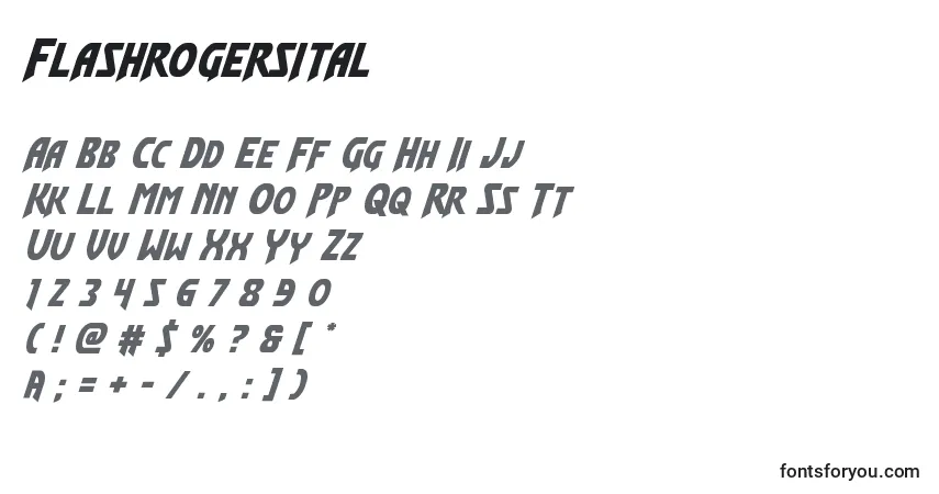 Schriftart Flashrogersital – Alphabet, Zahlen, spezielle Symbole