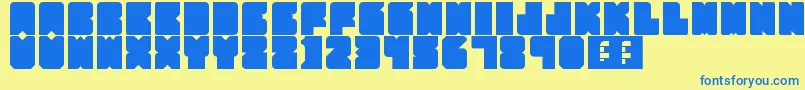 フォントPartyHard – 青い文字が黄色の背景にあります。