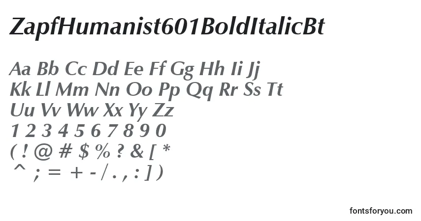 Czcionka ZapfHumanist601BoldItalicBt – alfabet, cyfry, specjalne znaki