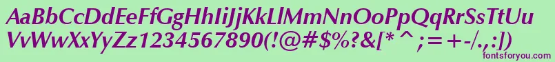 ZapfHumanist601BoldItalicBt Font – Purple Fonts on Green Background