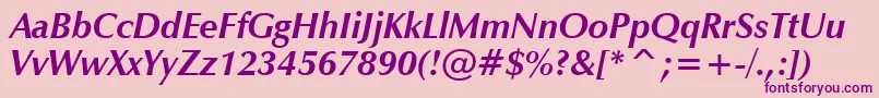 フォントZapfHumanist601BoldItalicBt – ピンクの背景に紫のフォント