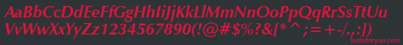 フォントZapfHumanist601BoldItalicBt – 黒い背景に赤い文字