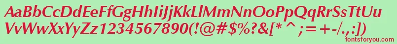 フォントZapfHumanist601BoldItalicBt – 赤い文字の緑の背景