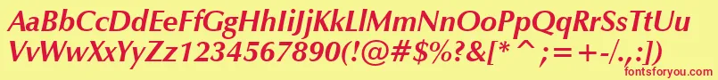 ZapfHumanist601BoldItalicBt-Schriftart – Rote Schriften auf gelbem Hintergrund