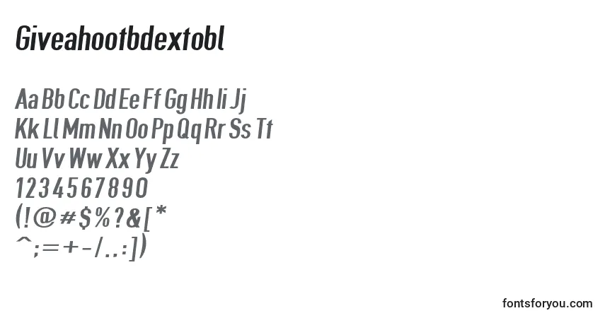 Czcionka Giveahootbdextobl – alfabet, cyfry, specjalne znaki