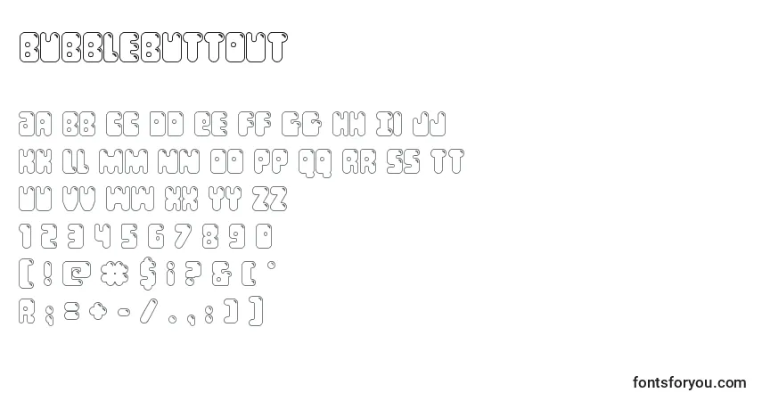 A fonte Bubblebuttout – alfabeto, números, caracteres especiais