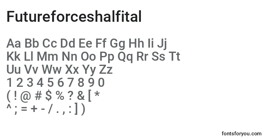A fonte Futureforceshalfital – alfabeto, números, caracteres especiais
