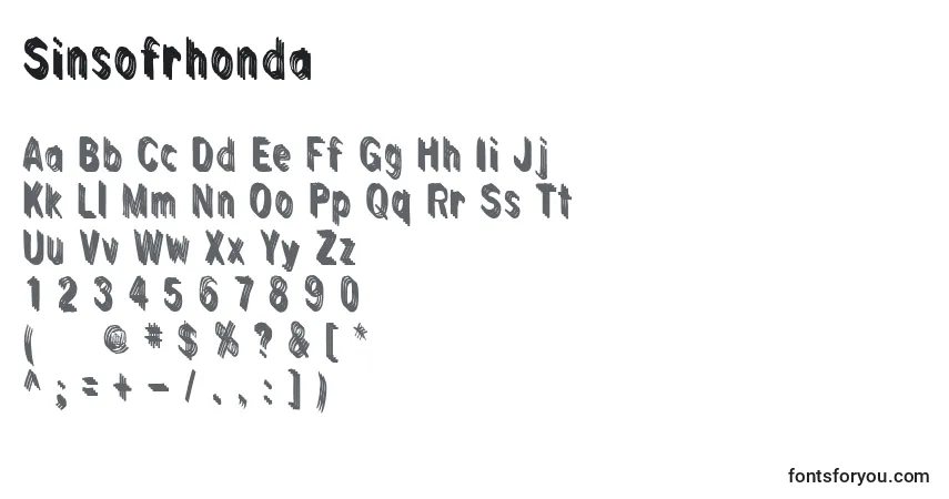 A fonte Sinsofrhonda – alfabeto, números, caracteres especiais