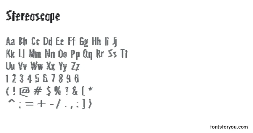 Czcionka Stereoscope – alfabet, cyfry, specjalne znaki