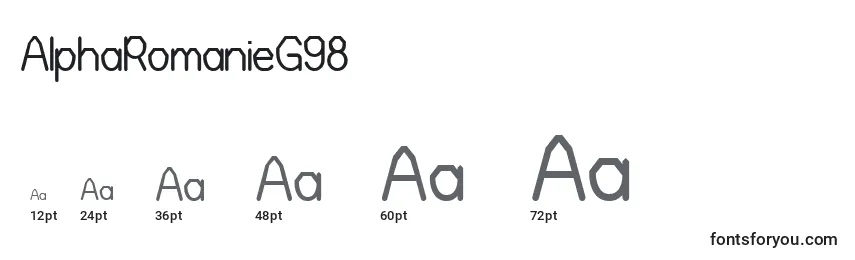 Размеры шрифта AlphaRomanieG98