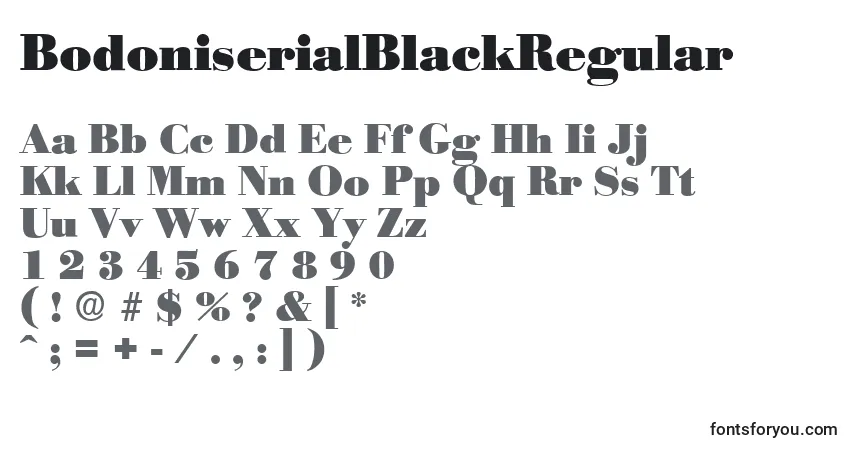A fonte BodoniserialBlackRegular – alfabeto, números, caracteres especiais