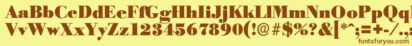 フォントBodoniserialBlackRegular – 茶色の文字が黄色の背景にあります。