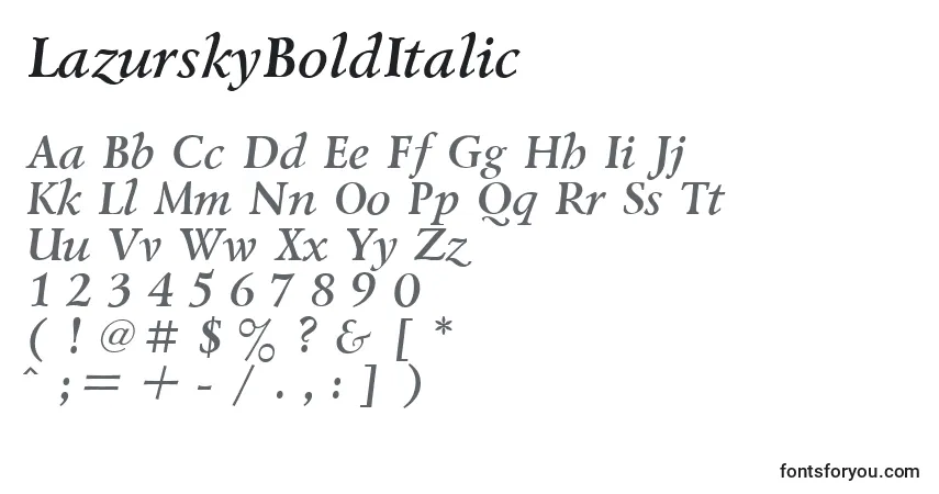 A fonte LazurskyBoldItalic – alfabeto, números, caracteres especiais