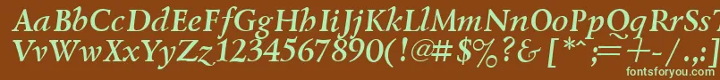 フォントLazurskyBoldItalic – 緑色の文字が茶色の背景にあります。