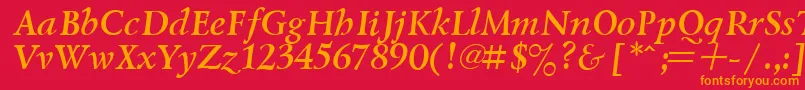 LazurskyBoldItalic-Schriftart – Orangefarbene Schriften auf rotem Hintergrund