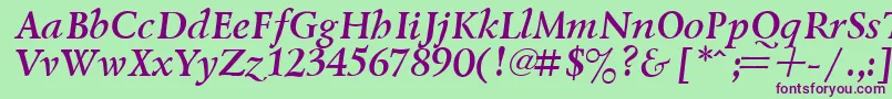 LazurskyBoldItalic-Schriftart – Violette Schriften auf grünem Hintergrund